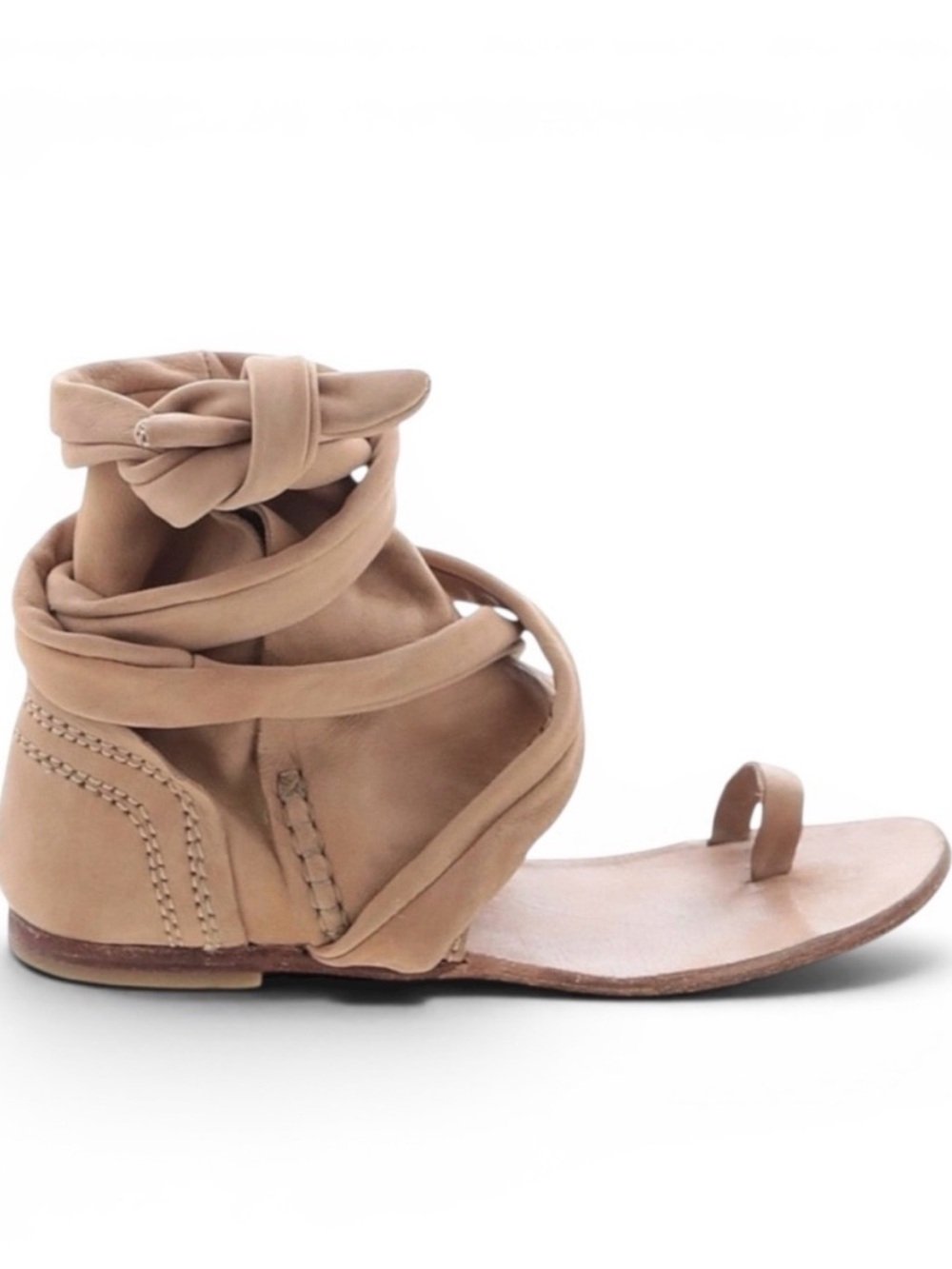 Free People 𖦹 Delaney Wrap Boot Toe Ring Leather Sandal 𖦹 Khaki 𖦹 39 8M 8.5M 9M
